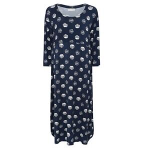 NOEN Navy Polka Dot Dress Blue Abstract Nordic Oversized Scandinavian Midi Large